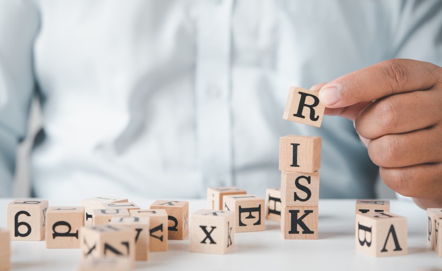 Risk Management Differences Risks Hedge Funds Private Equities Businessman Holding Wooden Blocks Cubes