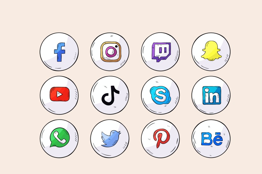 Social Media Icons Logos Facebook Instagram SnapChat YouTube WhatsApp Twitter Pinterest TikTok LinkedIn Behance