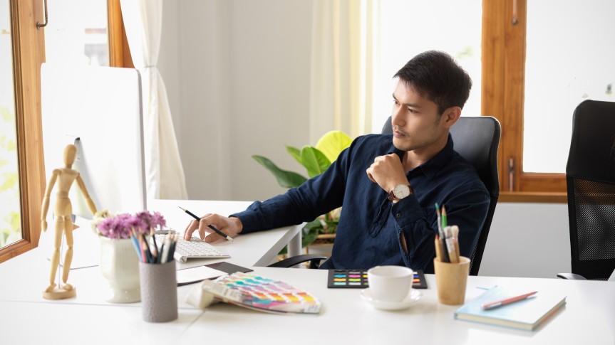 Designer Man Male at his Desk Creative Branding Graphic Design