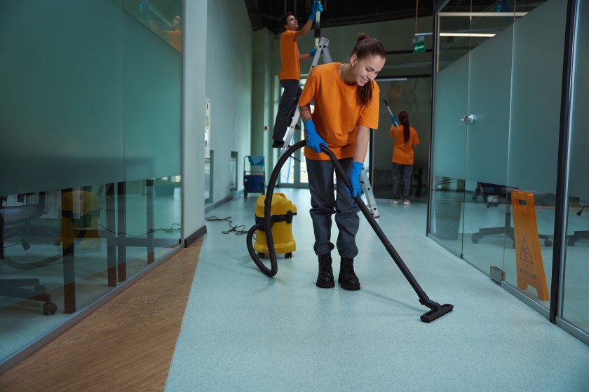 Cleaning Company Workers Vaccuum Cleaner Office Cleaners