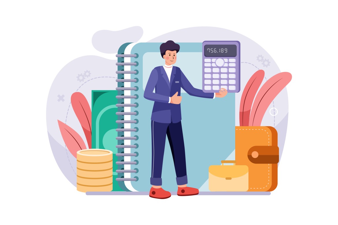 Illustration of man using accounting solutions