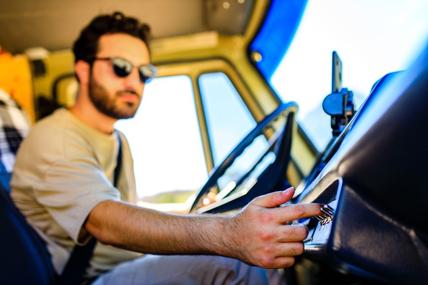 Male Truck Drive Training Inside Man Driving