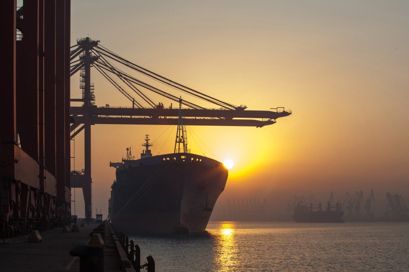 International Shipping Container Boat Cargo Ship Harbor Sunset Sunrise