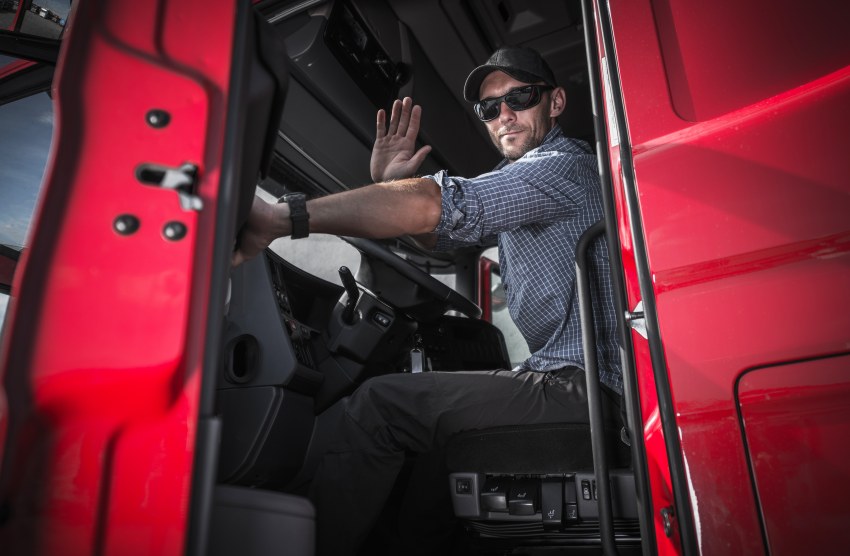 Truck Driver Saying Hi Bye Leaving Warehouse Driving Trucks Male Man