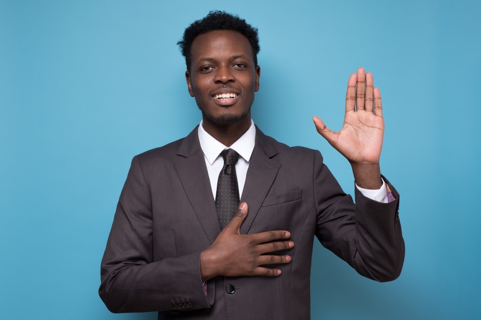 Unrealistic Promise Man Male Promising Under Oath Hand on Heart