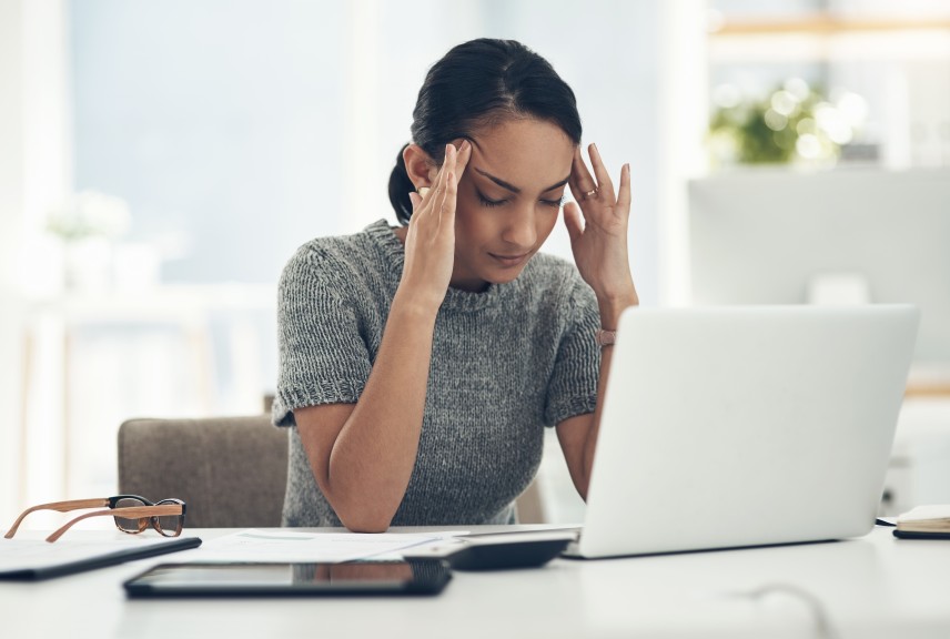 Professional Woman Focus Focusing Concentrate Concentrating Laptop Businesswomen Female Office Eyes Closed