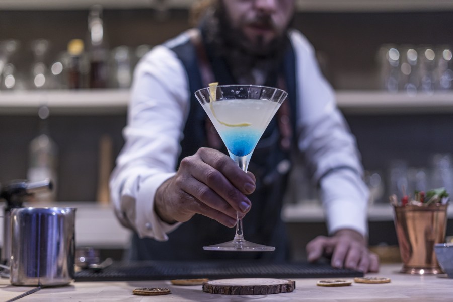 Bartender Making Exotic Cocktail Alcohol Night Life Drinking