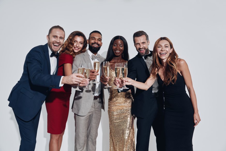 Group Beautiful Elegant Classy Diverse People Celebrate Achievement