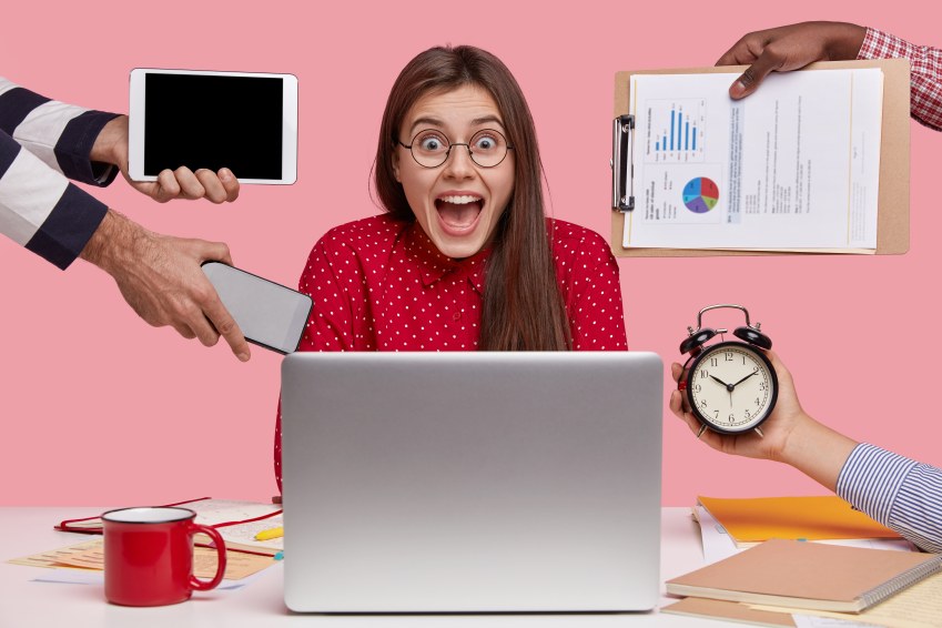 Woman Too Busy Overworked Multitasking