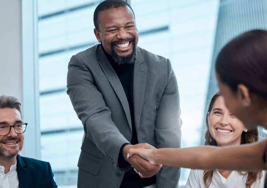 Build Trust Business Man Woman Shaking Hands Closing Deal