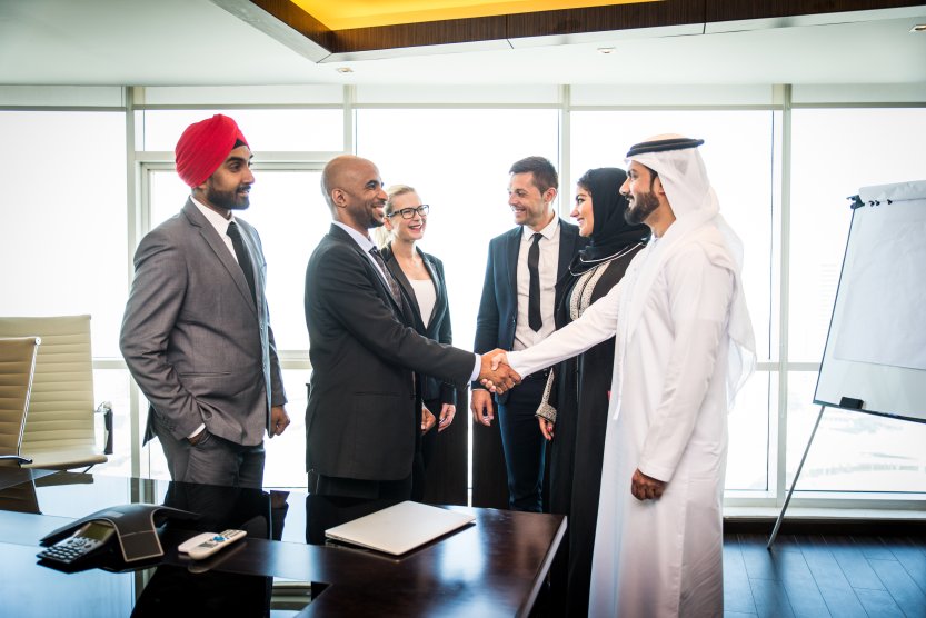 Business Partnership Building Shaking Hands Dubai United Arab Emirates