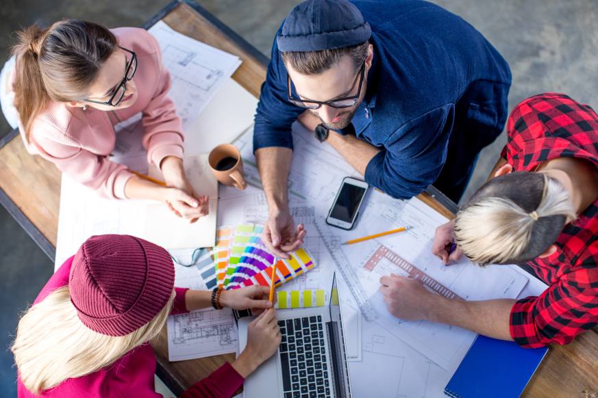 Creative Marketing Design Team Designers Table Top View Creativity