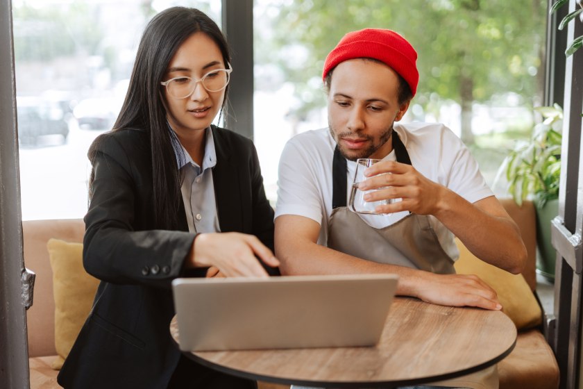 Local SEO Concept People Coffee Shop Laptop