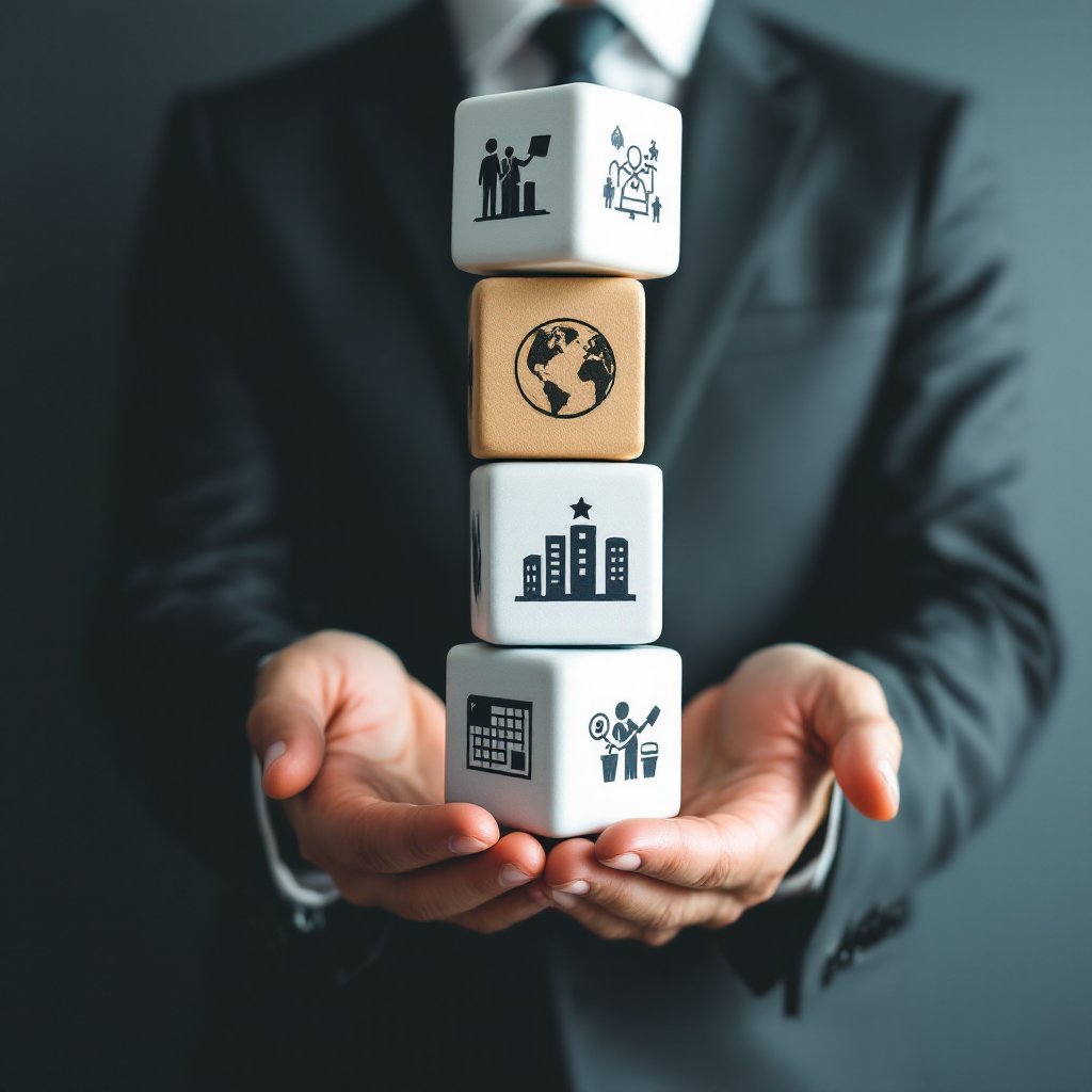 Hand holding cubes that symbolize business processes