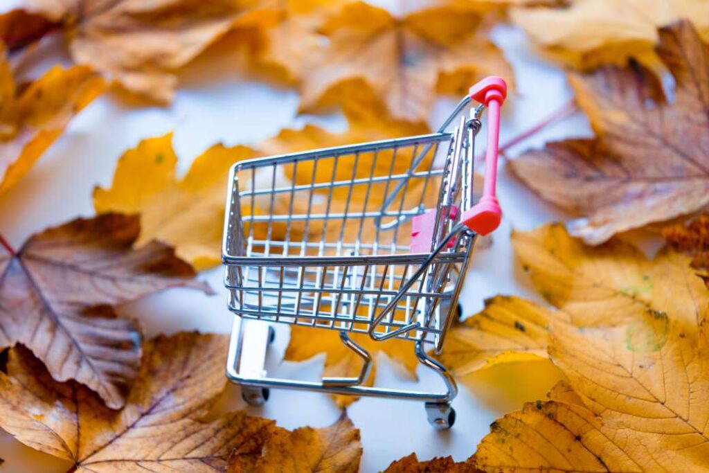 Cart with autumn maple leaves