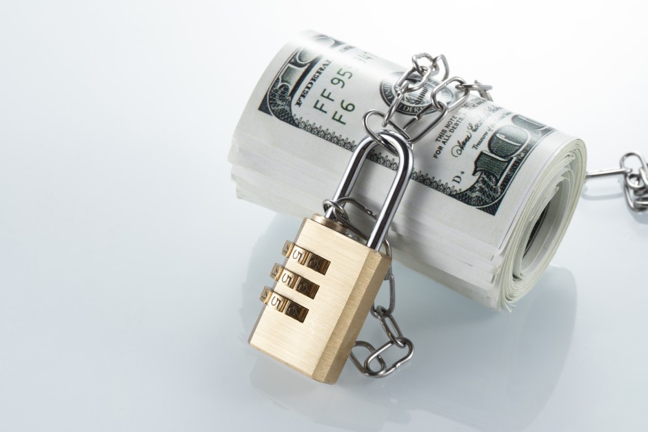 Financial Security Concept Dollar Bills Lock Secure Safe