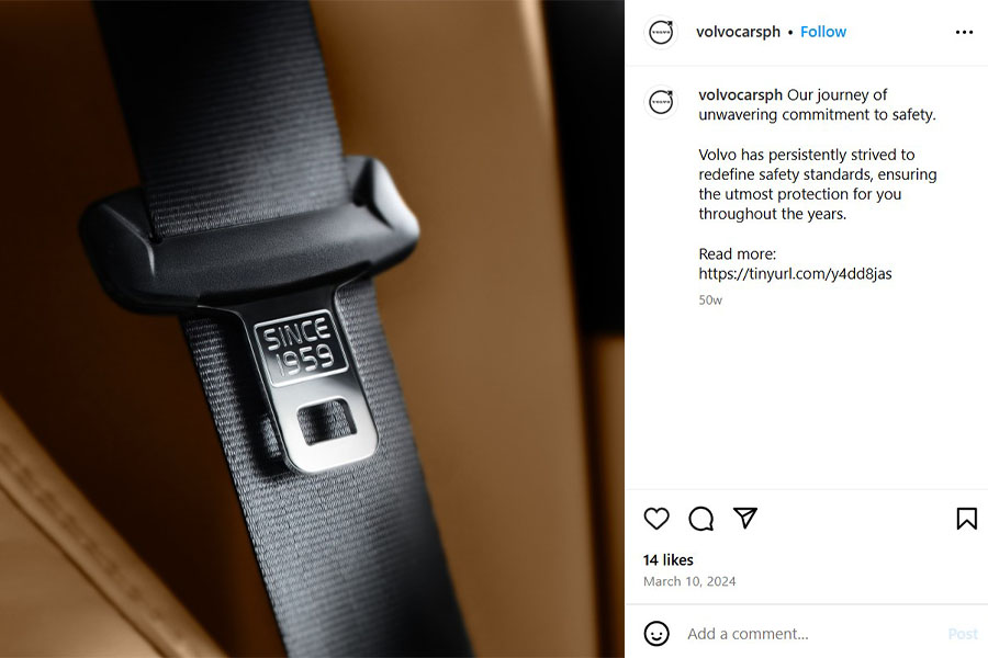 Volvo social media post driving safety belt